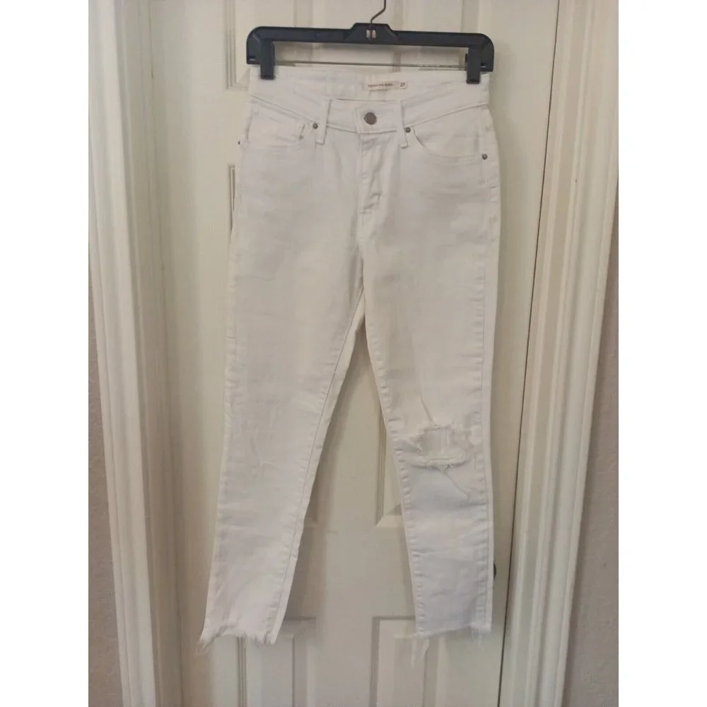 Women's Levi's 721 High Rise Frayed Hem Distressed Skinny Jeans Size 27 - Picture 2 of 8